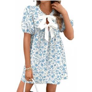 NEW DEAR LOVER blossoms and bows mini dress in blue